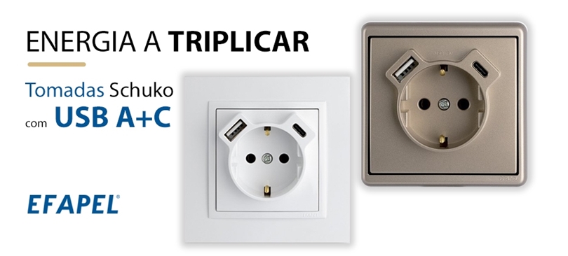 Tomada Schuko com USB A+C da Efapel
